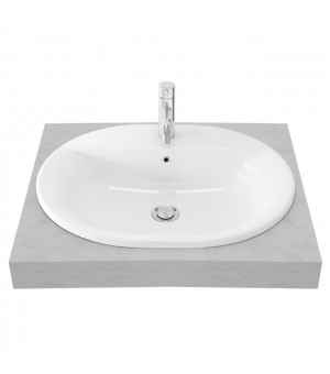 حوض مغسلة مدور فوق الرخام أبيض مع خرم واحد للخلاط  595×485  ملم  - صناعة اندونيسي # TOTO - OMNI - LW899CJ